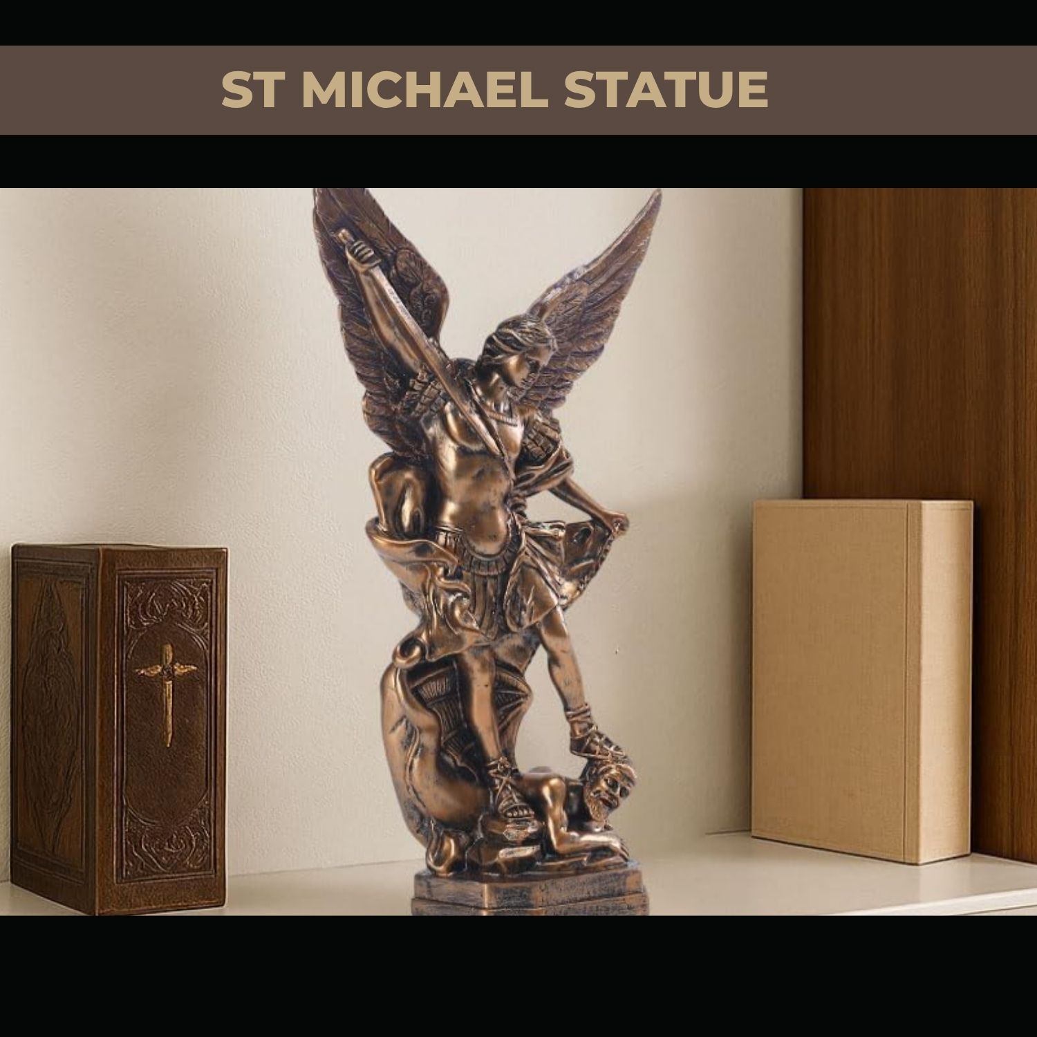 Archangel St. Michael Statue - 14.5-Inch Saint Michael Defeating Lucifer in Religious Premium Cold-Cast Bronze Sculpture - Collectible Angel of Heaven Stepping on Demon Figurine